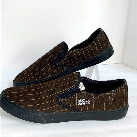 Lacoste Other - Lacoste Brown Pinstriped Slip-on Sneakers Size 10